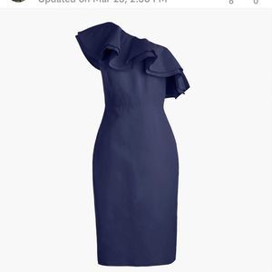 J.Crew One Shoulder Ruffle Navy Mini Dress Size 000
